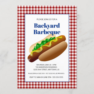 Backyard Barbeque Hot Dogs   Red Checked Invitation