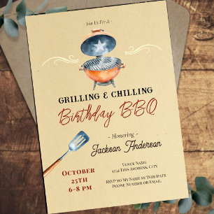 Backyard BBQ 20th Adult Party Grilling Chilling Invitation