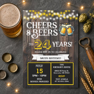 Backyard BBQ Birthday Cheers and Beers to 24 Years Invitation