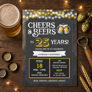 Backyard BBQ Birthday Cheers and Beers to 25 Years Invitation