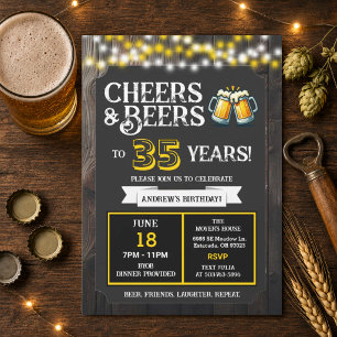 Backyard BBQ Birthday Cheers and Beers to 35 Years Invitation