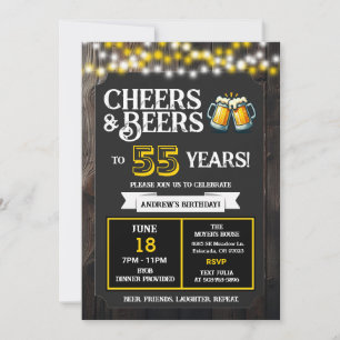 Backyard BBQ Birthday Cheers and Beers to 55 Years Invitation