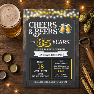 Backyard BBQ Birthday Cheers and Beers to 85 Years Invitation