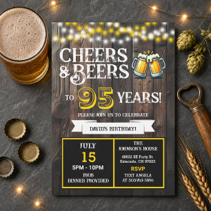 Backyard BBQ Birthday Cheers and Beers to 95 Years Invitation