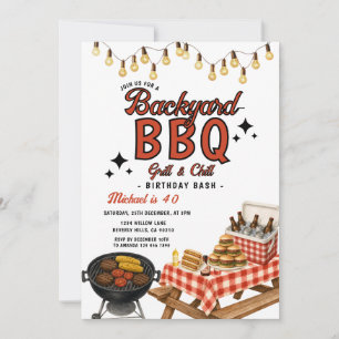 Backyard BBQ Grill & Chill Birthday Outdoor party Invitation