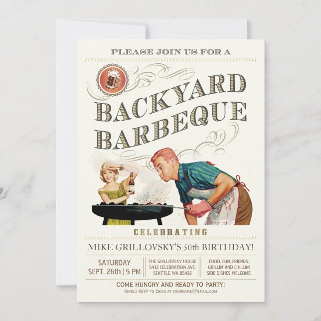 Backyard BBQ Invitations | Vintage Classic V.1 (Front)
