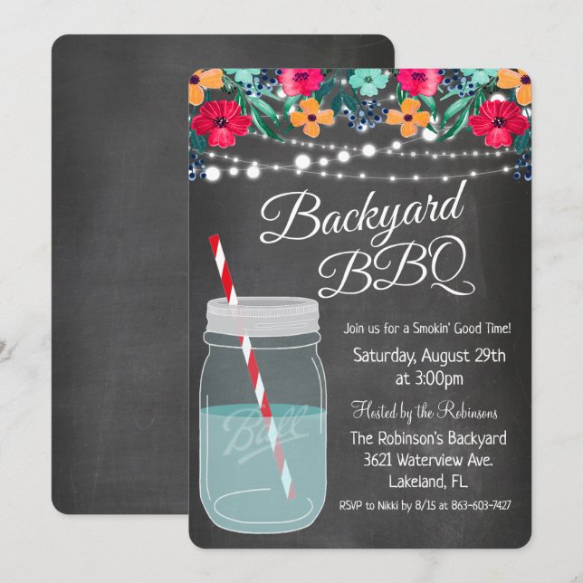 Backyard BBQ Mason Jar Invitation (Front/Back)