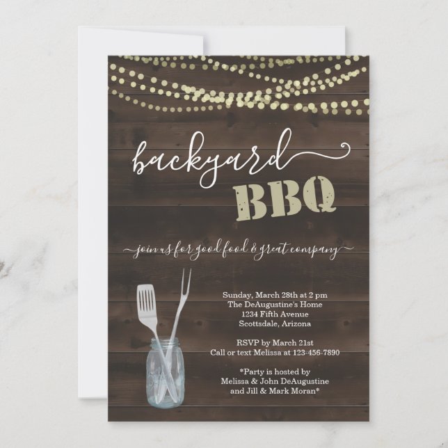 Backyard BBQ Party Invitation - Rustic Wood (Front)