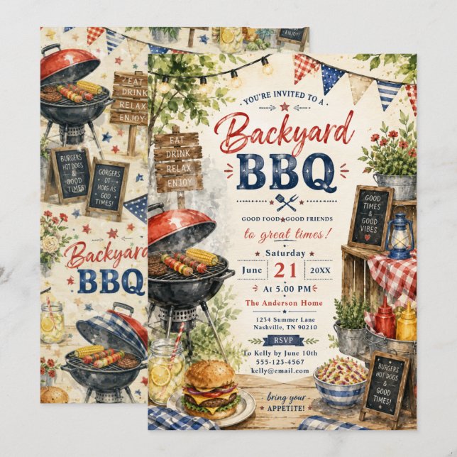 Backyard BBQ Summer Party Invitation (Front/Back)