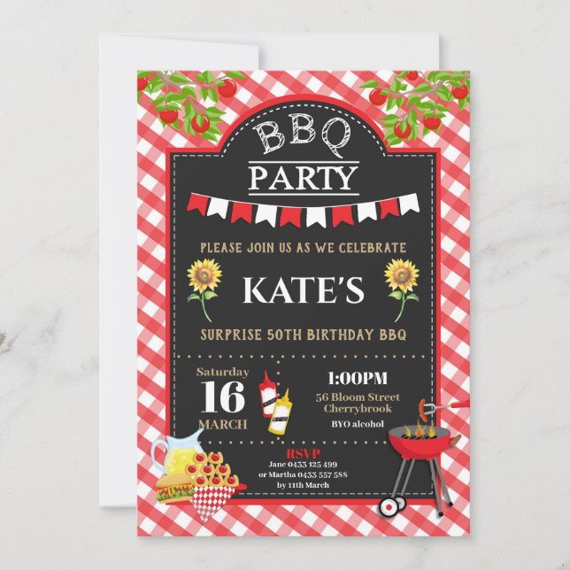 Backyard BBQ Surprise Birthday Party Sunflower Invitation (Front)