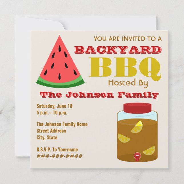 Backyard BBQ Watermelon & Sweet Tea Invitation (Front)