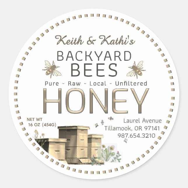 Backyard Bees Hives and Little Bees Garden Classic Round Sticker (Front)