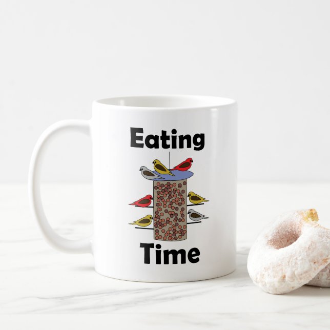 Backyard Bird Feeder Eating Time Bird Lover Coffee Mug (With Donut)