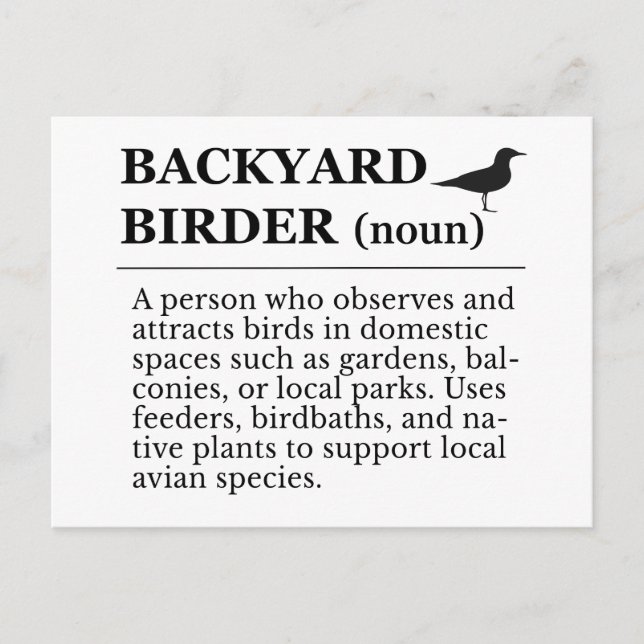 Backyard Birder Definition - Garden Birdwatching Postcard (Front)