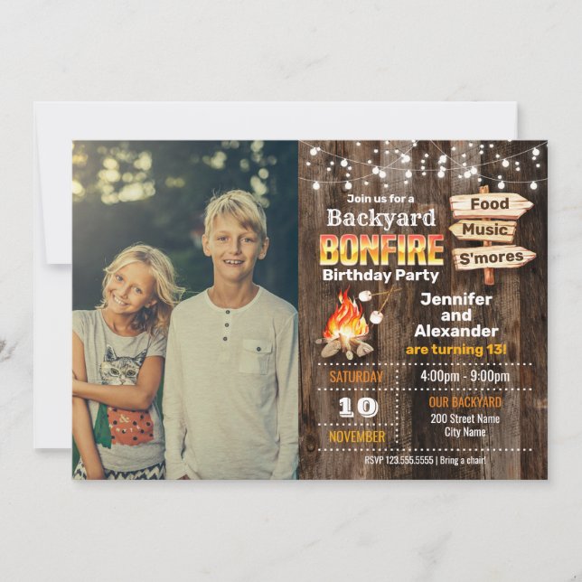 Backyard Bonfire Birthday Party Invitation (Front)