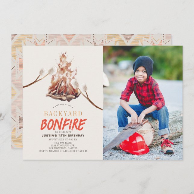 Backyard Bonfire Camping S'mores Birthday Photo Invitation (Front/Back)