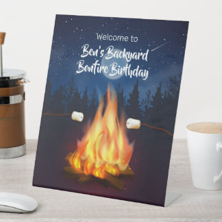 Backyard Bonfire Cookout Birthday Party Pedestal Sign