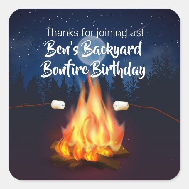 Backyard Bonfire Cookout Birthday Party Sticker (Front)