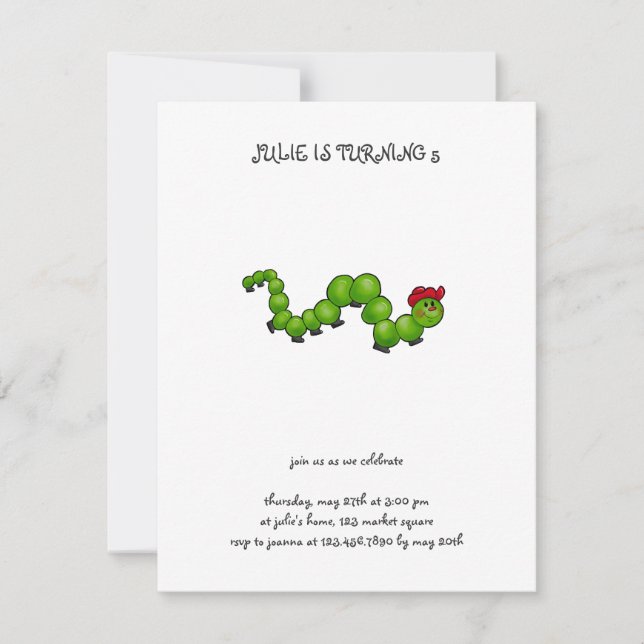 Backyard Buggies · Caterpillar with Red Hat Invitation (Front)