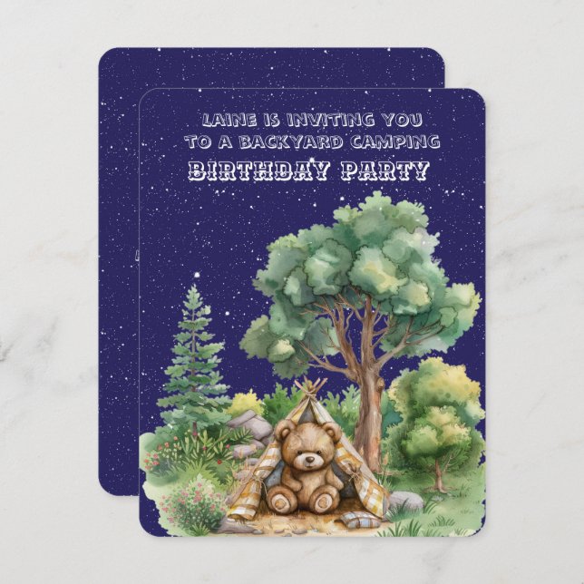 Backyard Camping Birthday Party Young Boy Holiday Card (Front/Back)