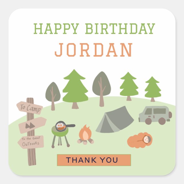Backyard Camping Birthday Under the Stars Outdoors Square Sticker (Front)