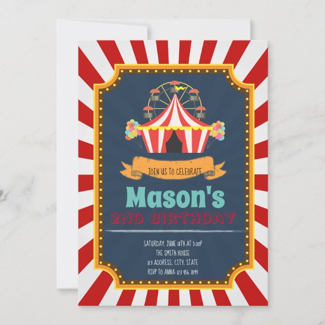 Backyard carnival party invitation (Front)
