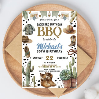 Backyard Cowboy BBQ Birthday Invitation Rustic BBQ