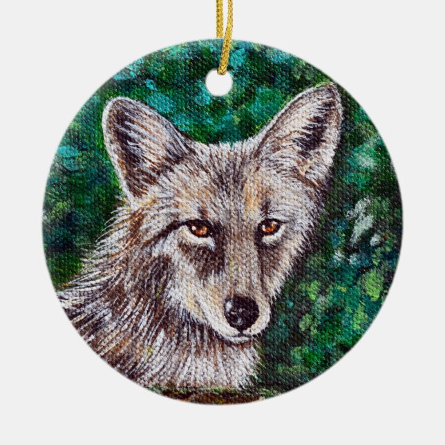 Backyard Coyote Painting Ceramic Tree Decoration (Front)