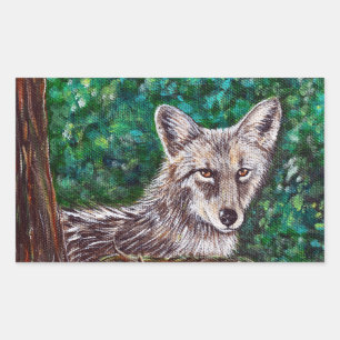 Backyard Coyote Painting Rectangular Sticker