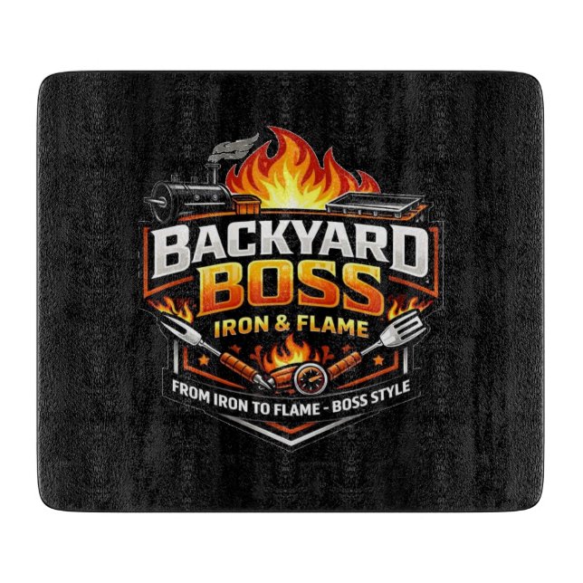Backyard Eats Iron & Flame Cutting Board (Front)