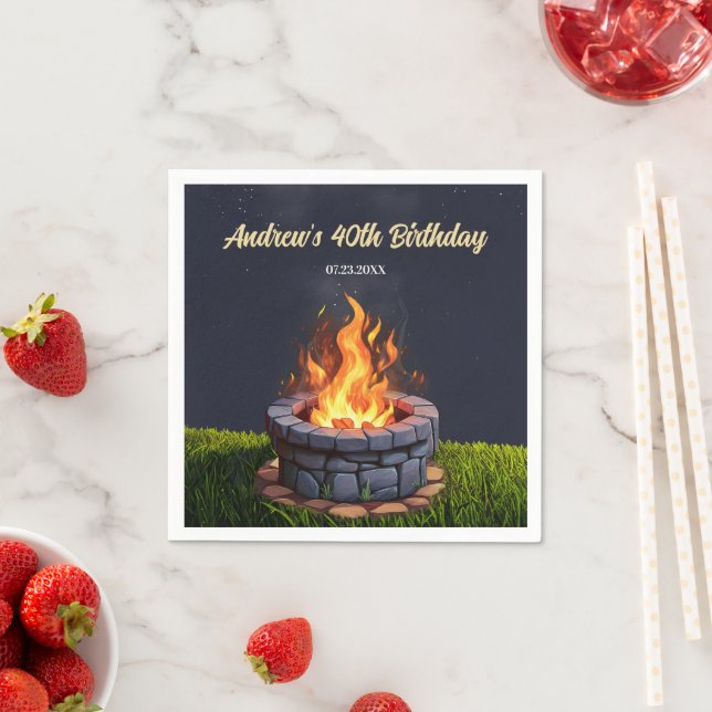 Backyard Fire Pit Bonfire Cookout, Birthday BBQ Napkin (Insitu)