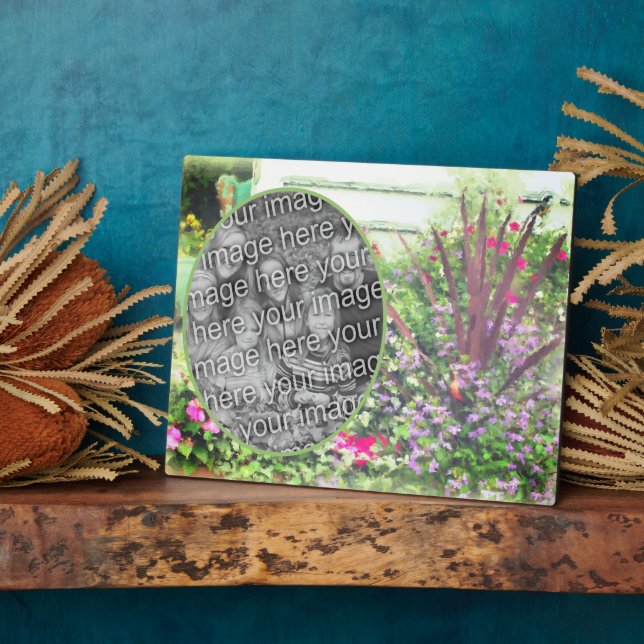 Backyard Flower Garden Painting Add Your Photo Plaque (Side)