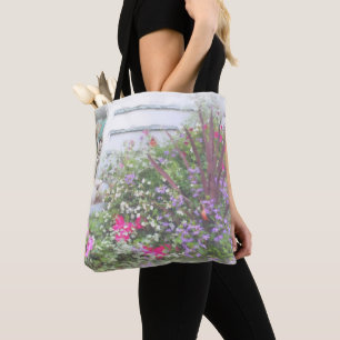 Backyard Flower Garden Watercolor Painting Tote Bag