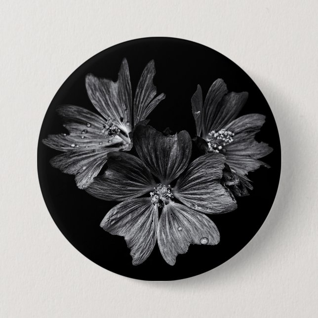 Backyard Flowers In Black And White No 11 Button (Front)