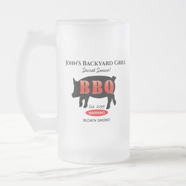 Backyard Grill Master Grilling BBQ Frosted Glass Beer Mug (Left)