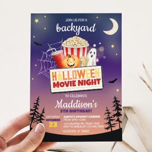 Backyard Halloween Movie Night Birthday Party Invitation