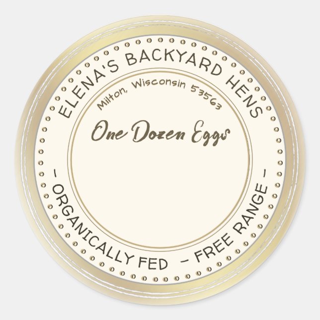 Backyard Hens Dozen Eggs Gold Border Label (Front)