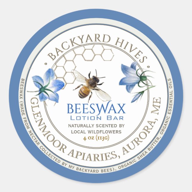 Backyard Hive Lotion Bar Local Flowers and Bee     Classic Round Sticker (Front)
