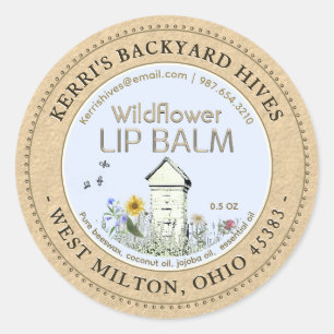 Backyard Hives Beeswax Lip Balm Kraft Flower Label