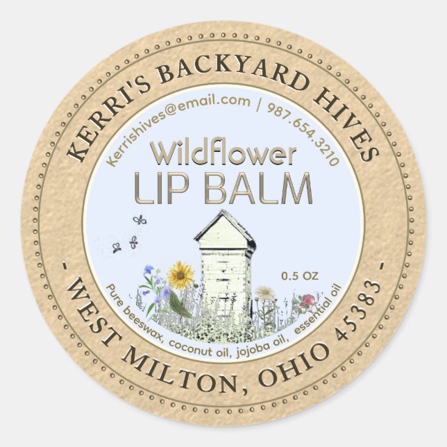 Backyard Hives Beeswax Lip Balm Kraft Flower Label (Front)