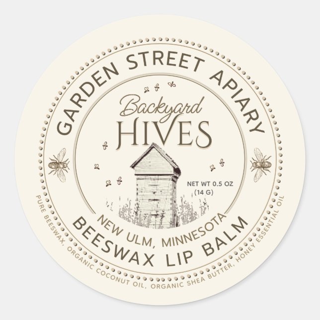 Backyard Hives Beeswax Lip Balm Label (Front)