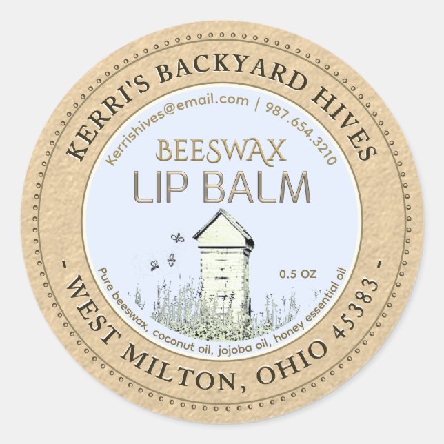 Backyard Hives Beeswax Lip Balm Mini Label Kraft  (Front)