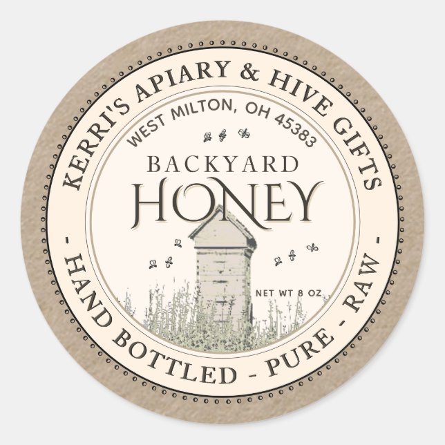 Backyard Hives Honey Label Hand Bottled Raw  (Front)