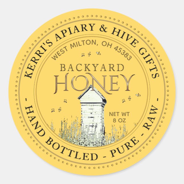 Backyard Hives Honey Label Hand Bottled Raw (Front)