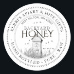 Backyard Hives Honey Label Hand Bottled Raw White<br><div class="desc">Central design features an illustration of a small backyard hive.White Background. Pretty dotted border. Personalise with your apiary name,  address and honey description (raw,  hand bottled,  single source etc.). Also include your honey net weight. Common honey net weight conversions: 8oz (227g),  12oz (340g),  16oz (454g),  32oz (907g),  5lb (2.27kg).</div>