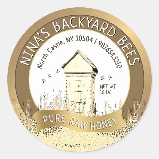 Backyard Hives Honey Pure Raw Honey Gold Classic Round Sticker (Front)