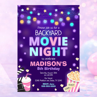 Backyard Movie Night Birthday Invitation