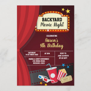 Backyard Movie Night Birthday Party Invitation