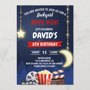 Backyard Movie Night Boy Birthday Party Invitation