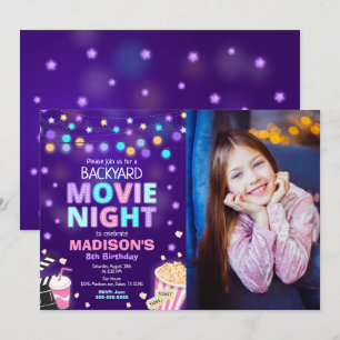 Backyard Movie Night Photo Birthday Invitation